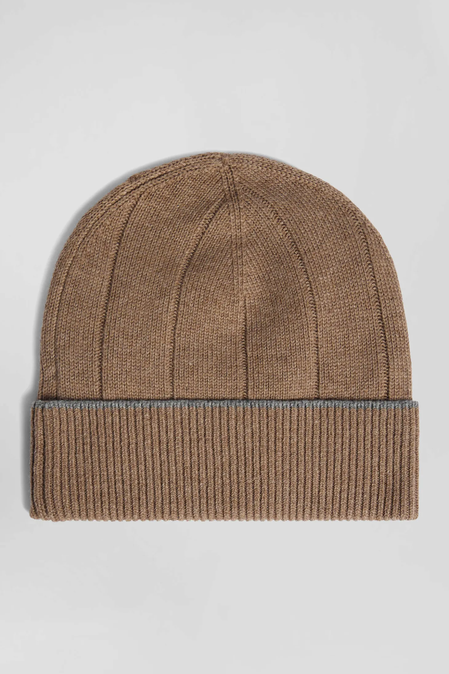 Bonnet en coton et cachemire marron liseré contrasté