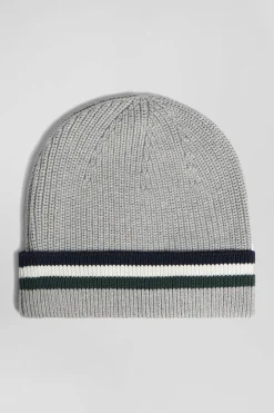 Bonnet en coton gris à revers rayé