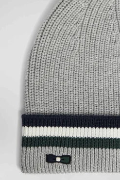 Bonnet en coton gris à revers rayé