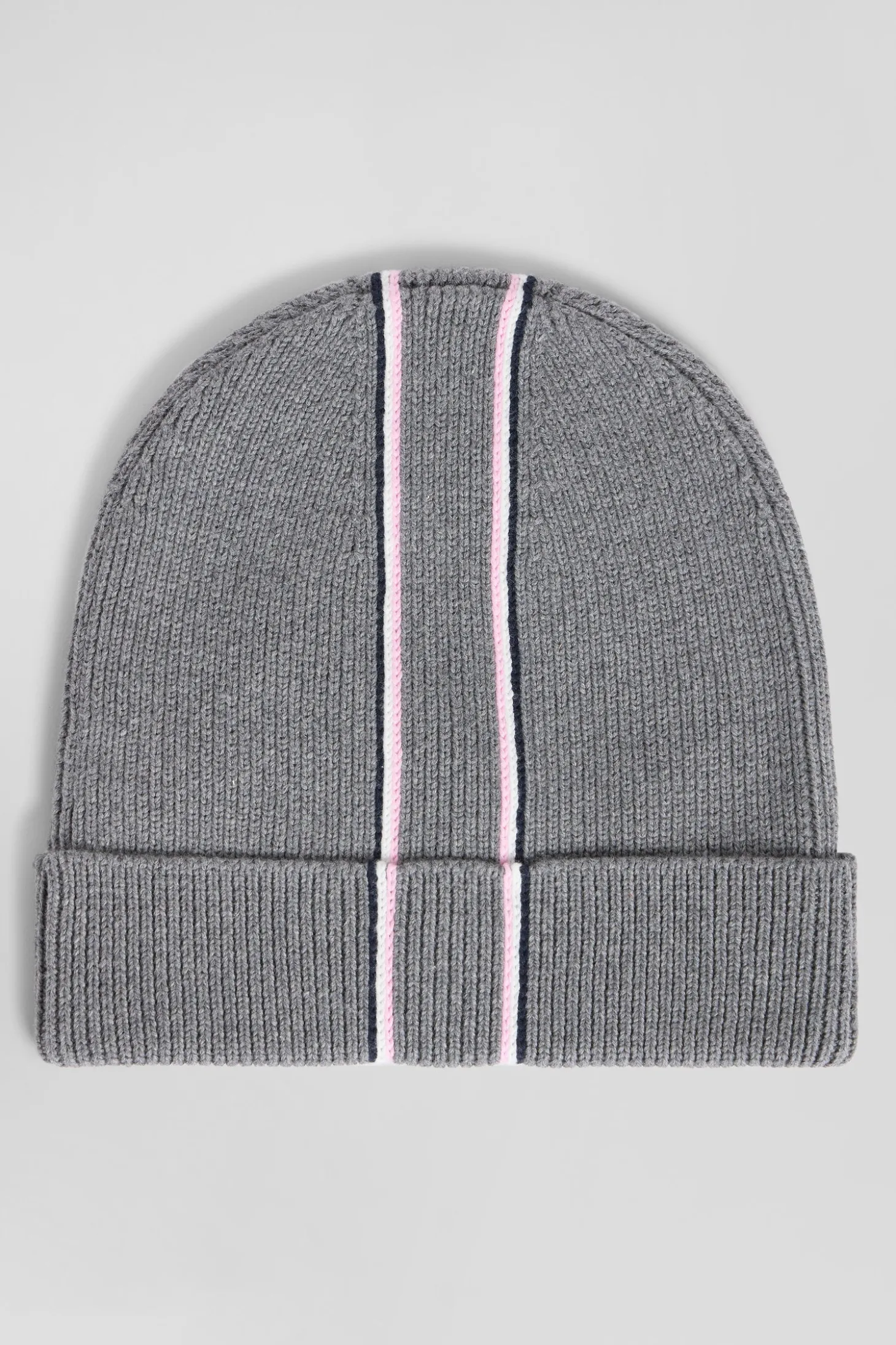 Bonnet en coton gris rayures roses et blanches