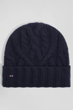Bonnet en laine torsadée bleu marine