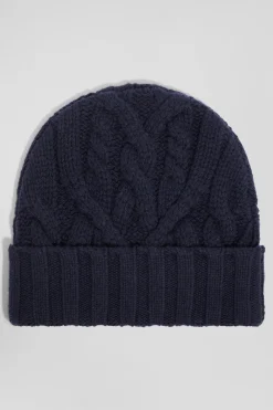 Bonnet en laine torsadée bleu marine