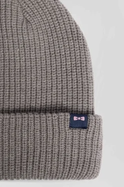 Bonnet en maille gris chiné broderie nœud papillon