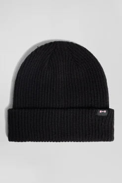 Bonnet en maille noir broderie nœud papillon