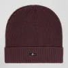 Bonnet tricoté en coton bordeaux détails tricolores