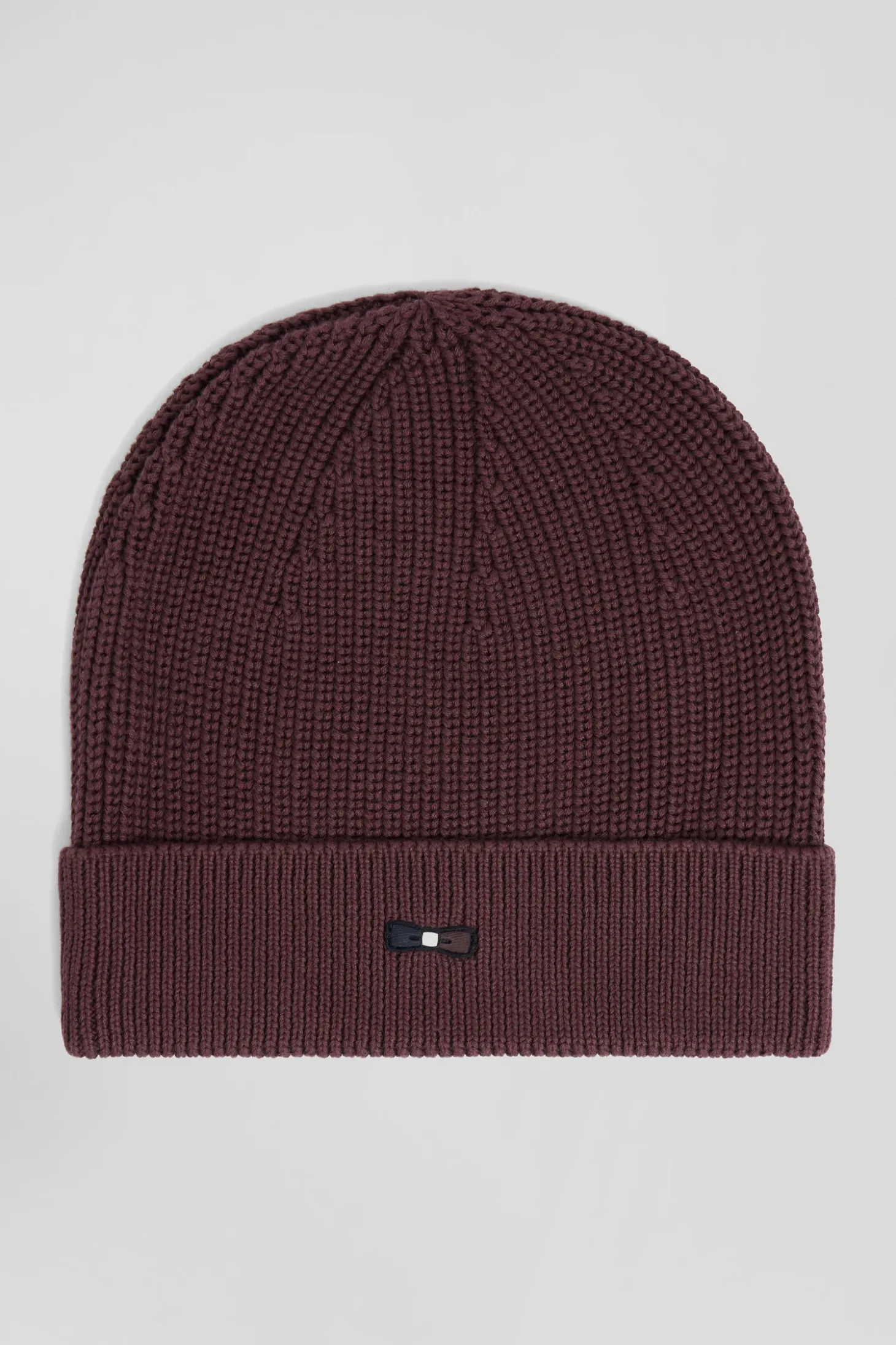 Bonnet tricoté en coton bordeaux détails tricolores