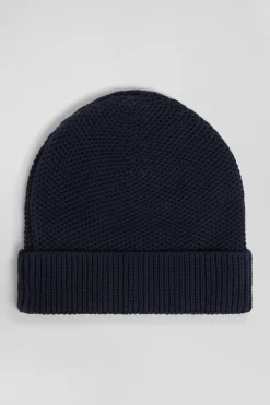 Bonnet uni en coton bleu marine broderie nœud papillon