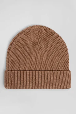 Bonnet uni en coton camel broderie nœud papillon