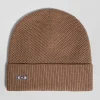 Bonnet uni en coton tricoté camel
