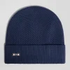 Bonnet uni en coton tricoté bleu marine