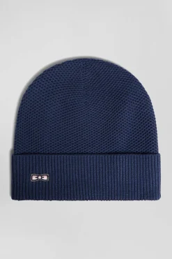 Bonnet uni en coton tricoté bleu marine