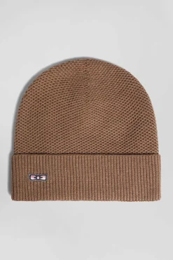 Bonnet uni en coton tricoté camel