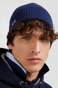 Bonnet uni en coton tricoté bleu marine