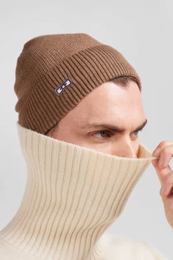 Bonnet uni en coton tricoté camel
