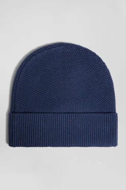 Bonnet uni en coton tricoté bleu marine
