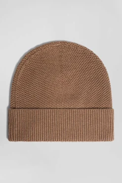 Bonnet uni en coton tricoté camel