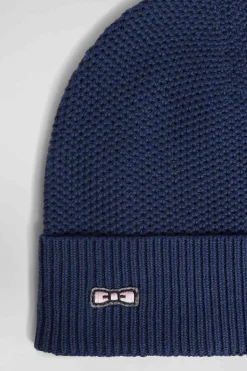 Bonnet uni en coton tricoté bleu marine