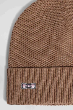 Bonnet uni en coton tricoté camel