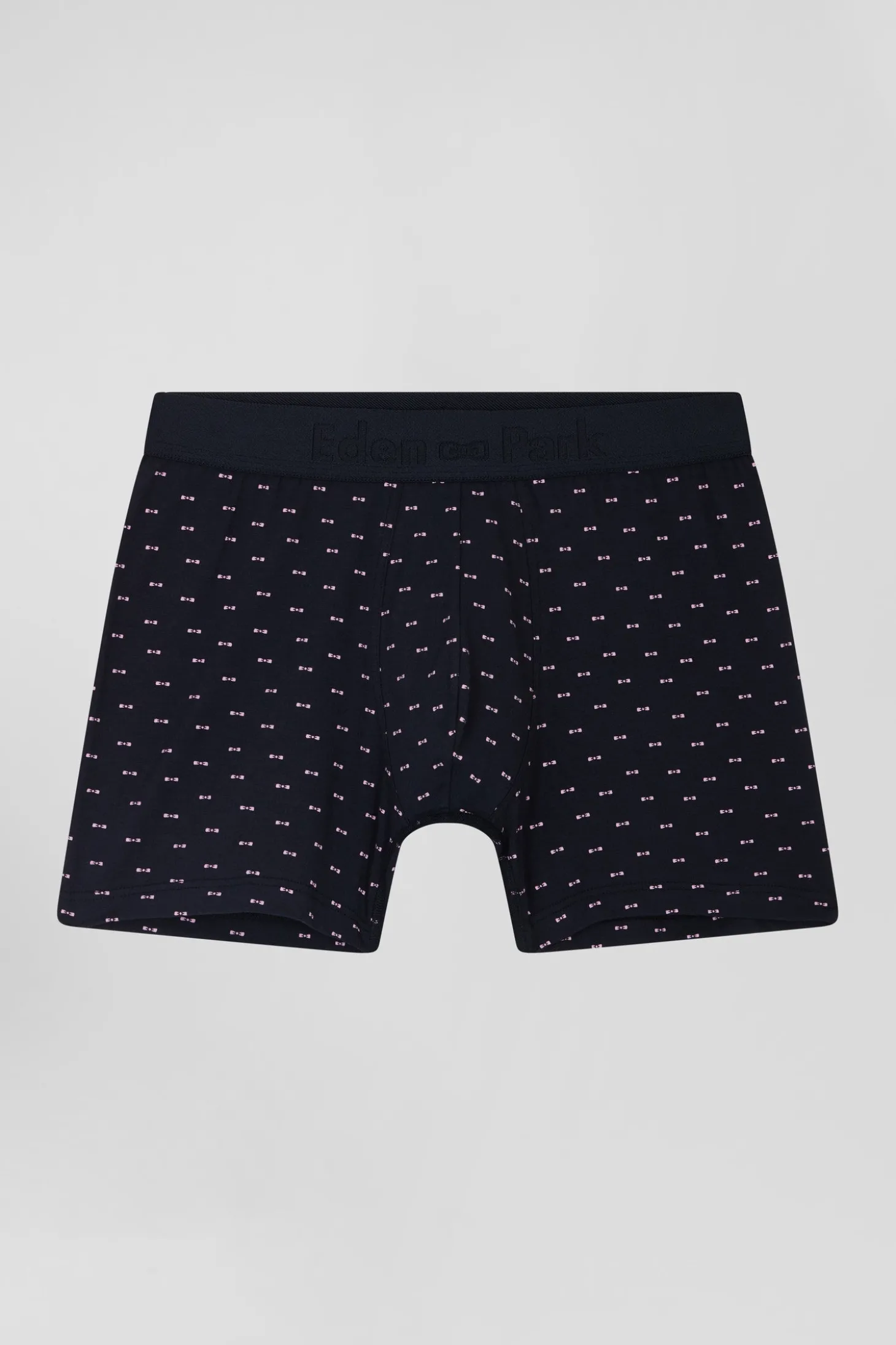 Boxer à micro motifs nœud papillon bleu marine et rose en coton stretch