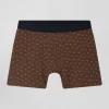 Boxer à micro motifs nœud papillon marron et rose en coton stretch