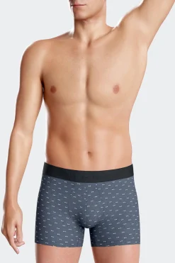 Boxer à micro motifs nœud papillon bleu et rose en coton stretch