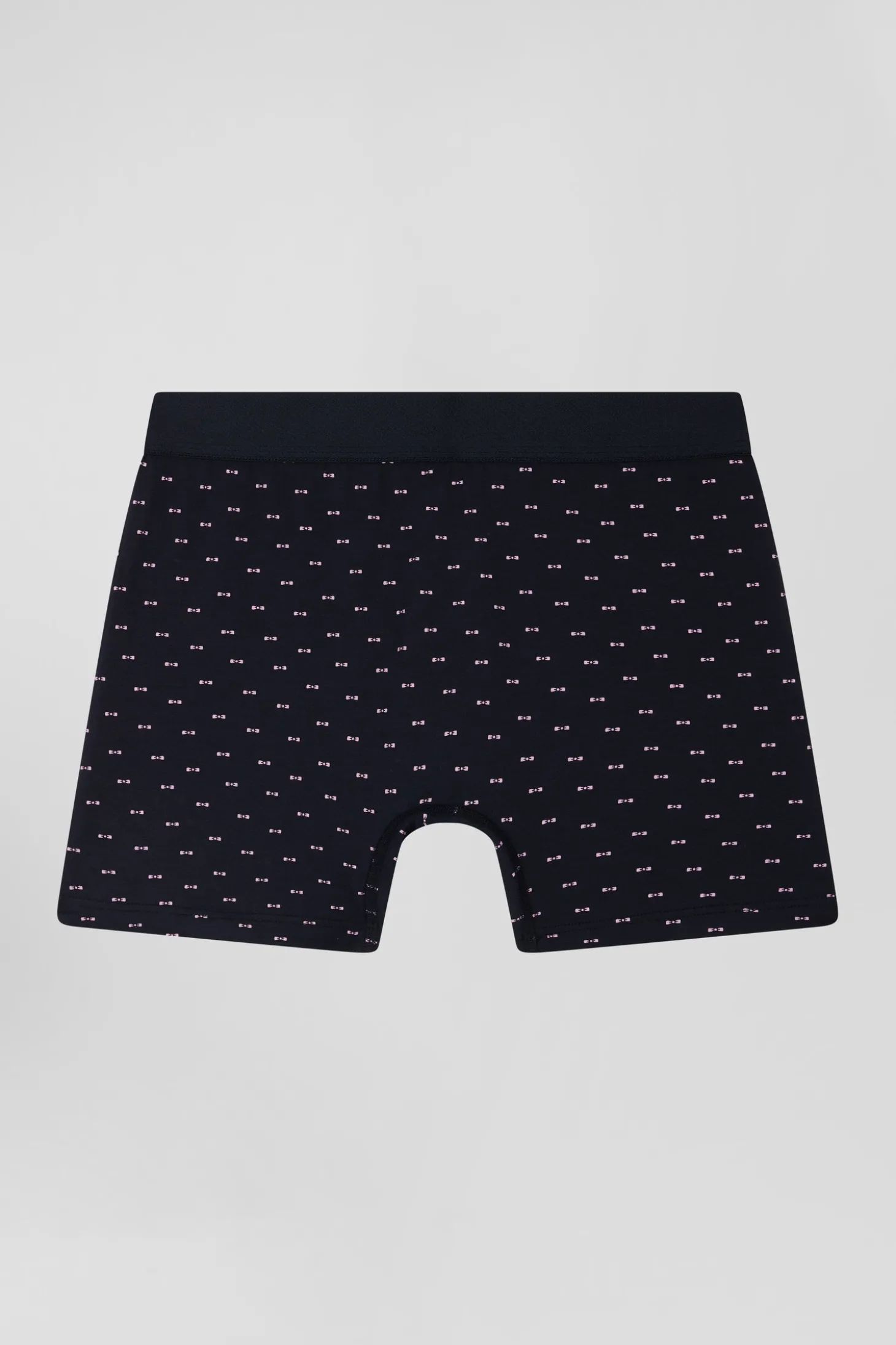 Boxer à micro motifs nœud papillon bleu marine et rose en coton stretch
