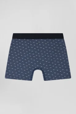 Boxer à micro motifs nœud papillon bleu et rose en coton stretch