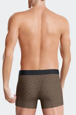 Boxer à micro motifs nœud papillon marron et rose en coton stretch