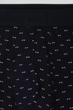 Boxer à micro motifs nœud papillon bleu marine et rose en coton stretch