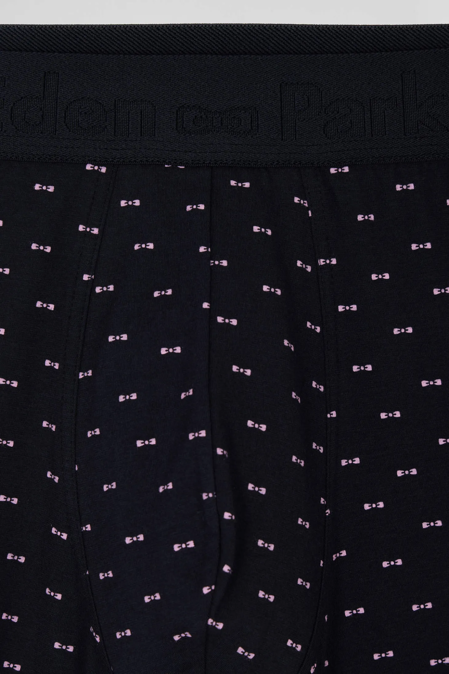 Boxer à micro motifs nœud papillon bleu marine et rose en coton stretch