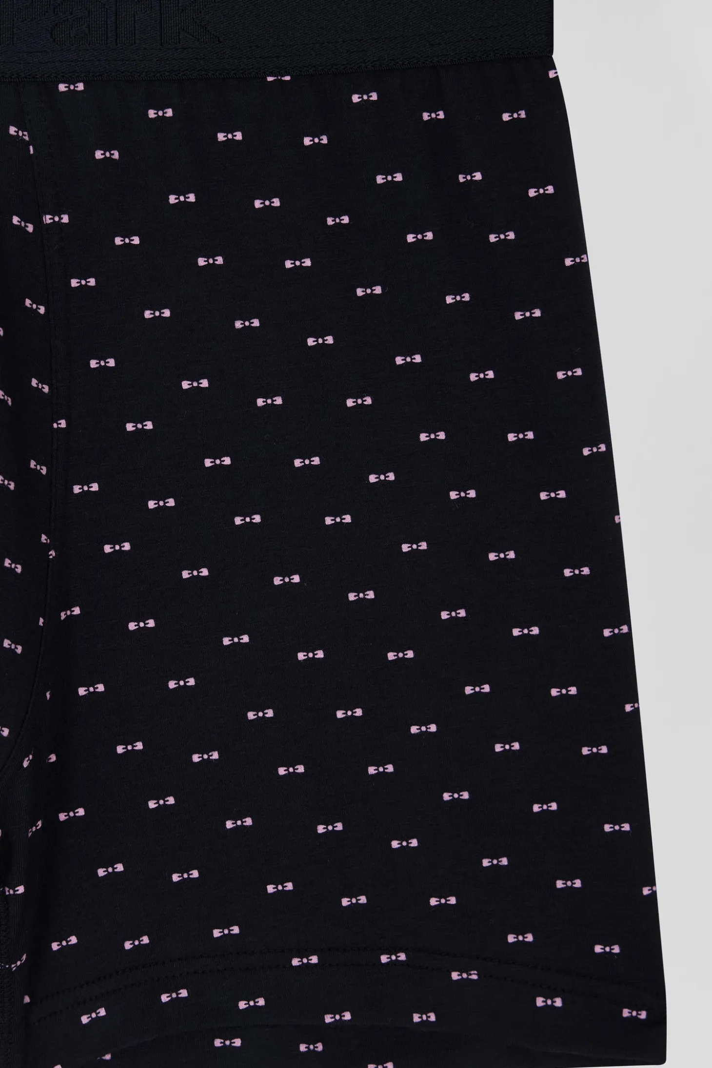 Boxer à micro motifs nœud papillon bleu marine et rose en coton stretch
