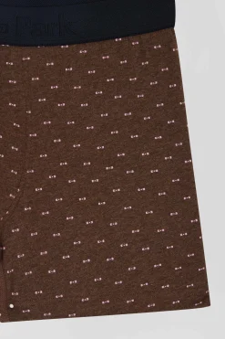 Boxer à micro motifs nœud papillon marron et rose en coton stretch