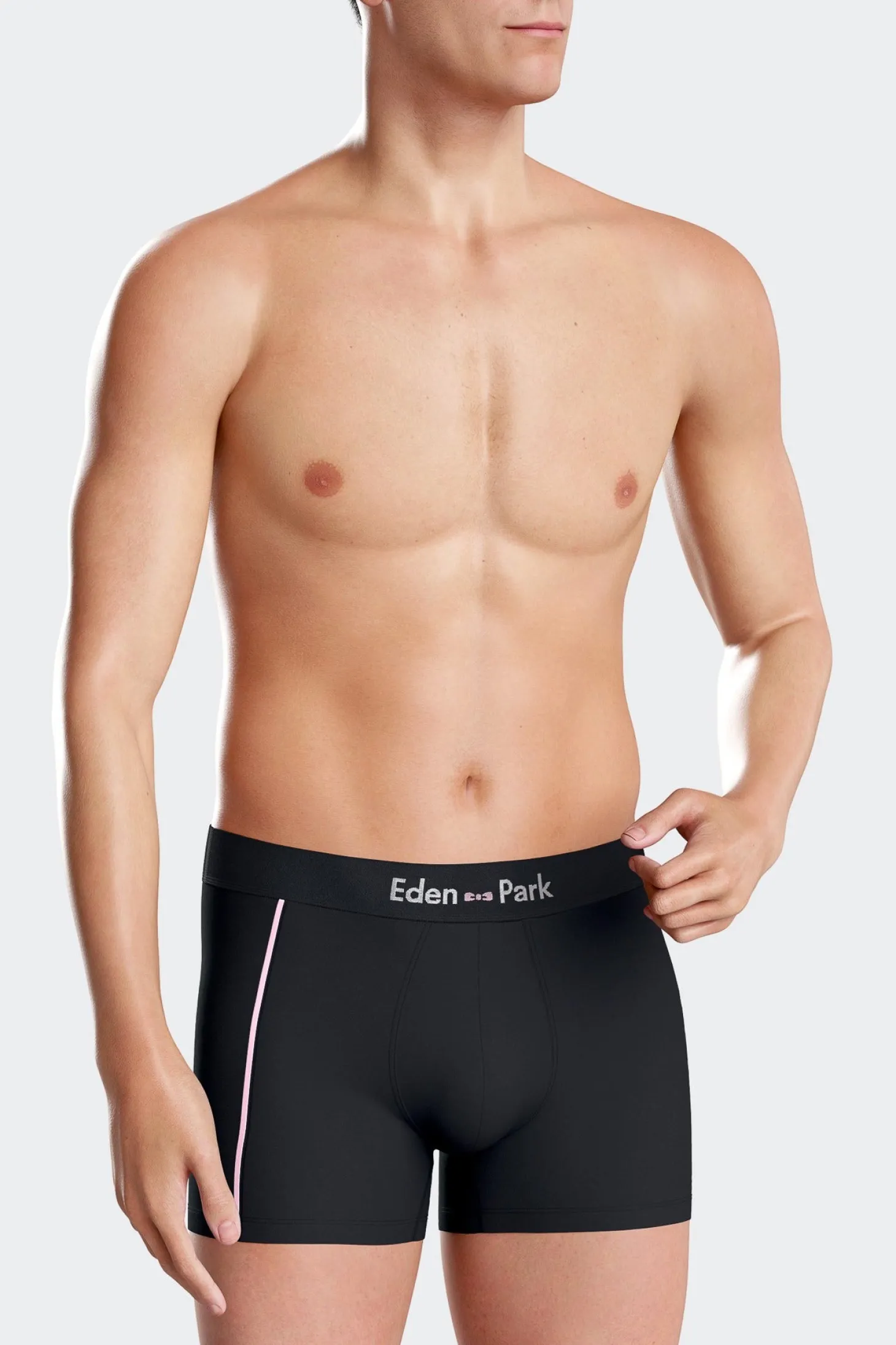 Boxer en coton stretch bleu marine à passepoil rose