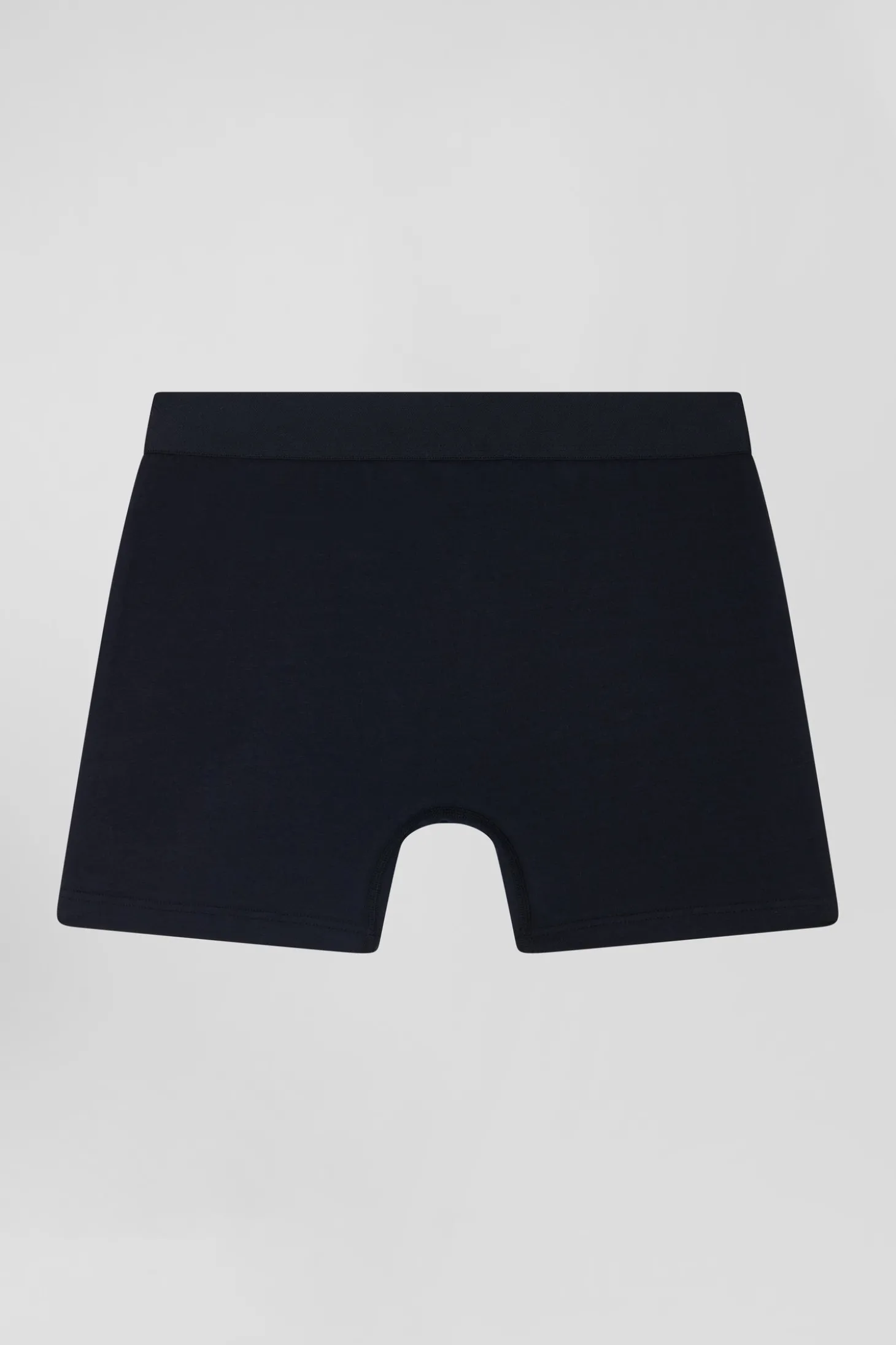 Boxer en coton stretch bleu marine à passepoil rose