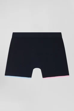 Boxer en coton stretch bleu marine liserés contrastés