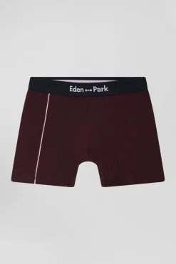 Boxer en coton stretch bordeaux à passepoil rose