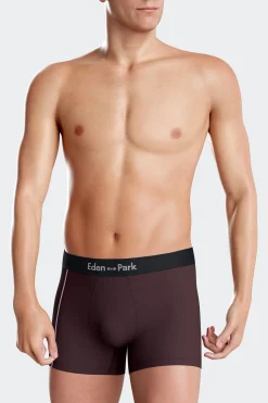 Boxer en coton stretch bordeaux à passepoil rose