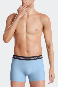 Boxer en coton stretch élastique taille siglé ciel