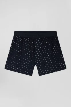 Boxer en jersey de coton stretch bleu marine à micromotifs