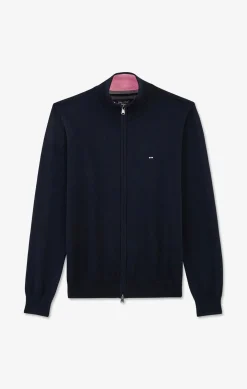 Cardigan bleu marine zippé en coton