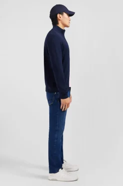 Cardigan bleu marine zippé en coton