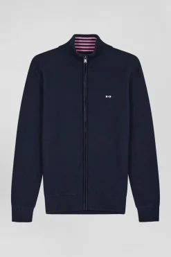 Cardigan en coton avec broderie au dos bleu marine