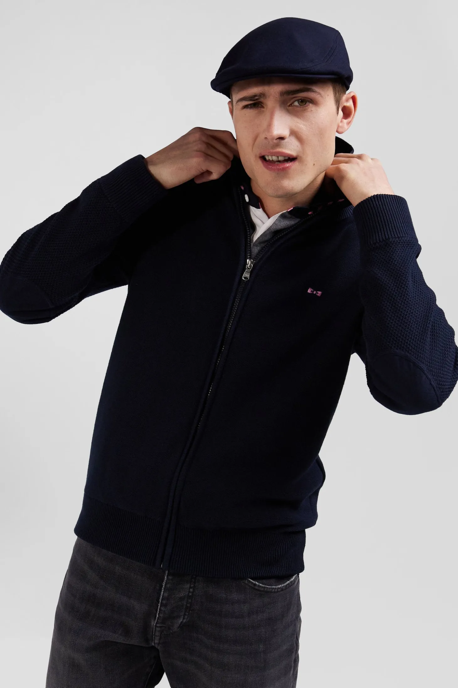 Cardigan en coton avec broderie au dos bleu marine