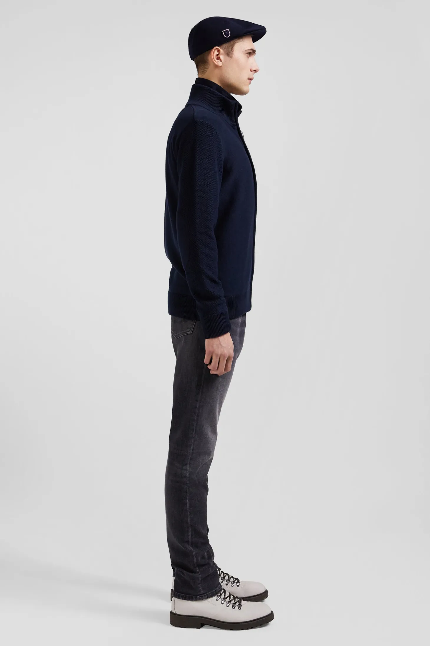 Cardigan en coton avec broderie au dos bleu marine