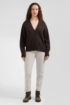 Cardigan en laine et coton marron coupe Relaxed