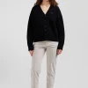 Cardigan en laine et coton gris anthracite coupe Relaxed