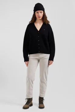Cardigan en laine et coton gris anthracite coupe Relaxed