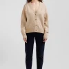 Cardigan en laine et coton beige coupe Relaxed