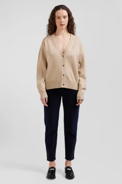 Cardigan en laine et coton beige coupe Relaxed