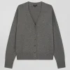 Cardigan en laine et coton gris chiné coupe Relaxed